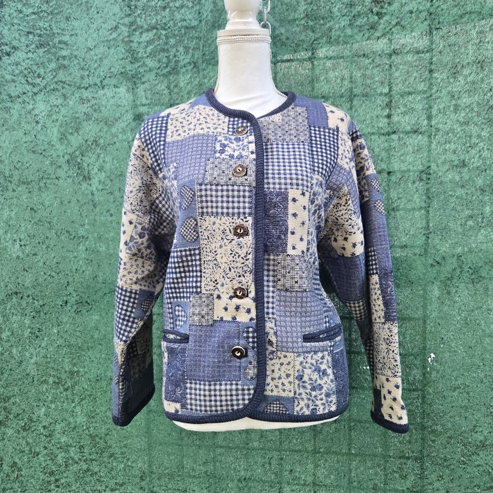 ALPACA‎ HAMMERSCHMID PACHWORK Teddy Jacket in Blue and Cream